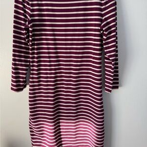 Old Navy Maroon and White Striped Long Sleeve Dress Medium Cotton Stretch